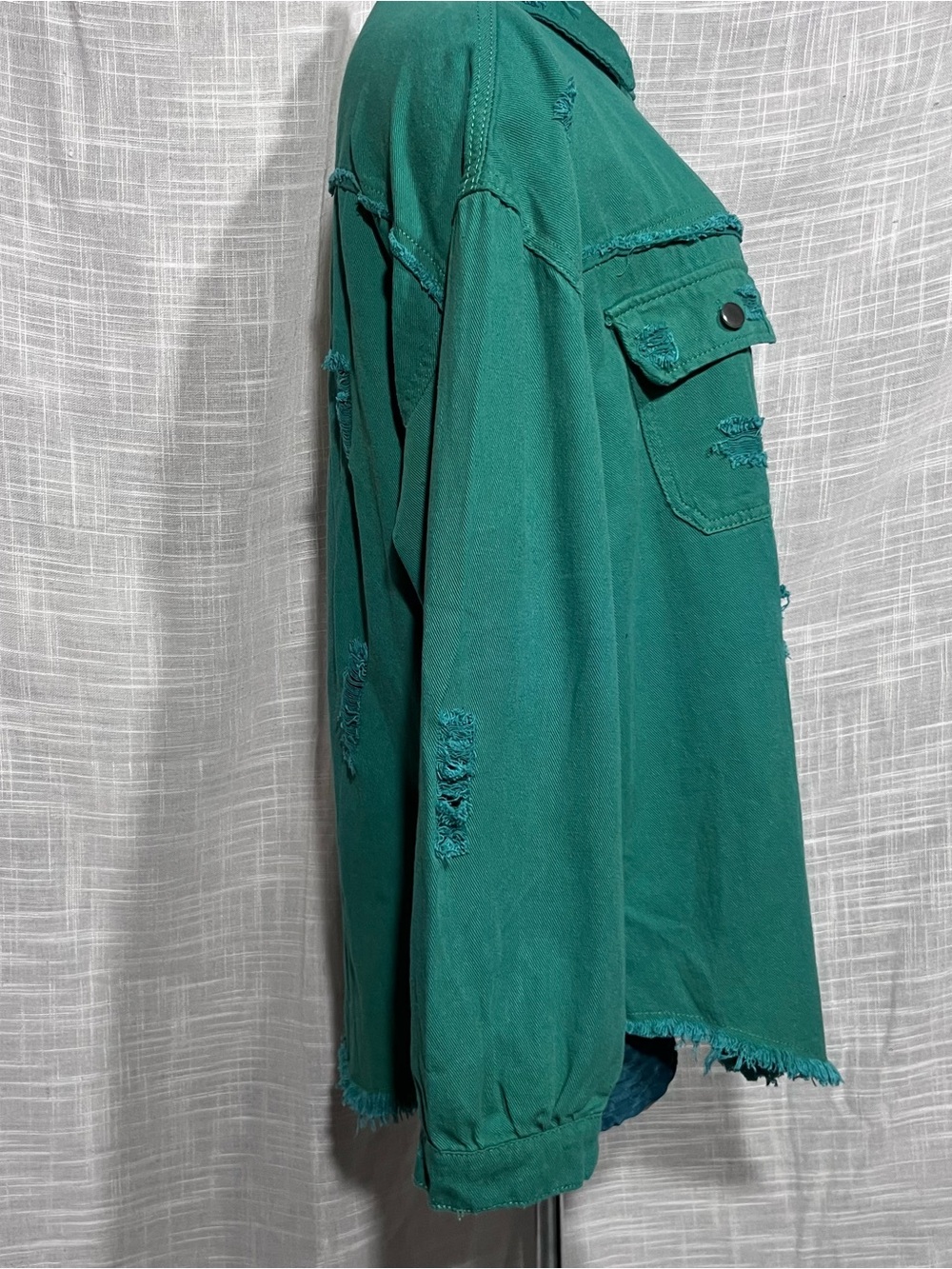 Distressed Green Button-Front Jean Jacket - Picture 5 of 14
